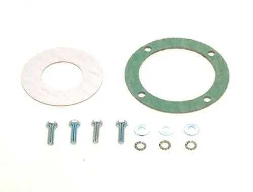 Zwei Dichtungen und mehrere Schrauben sowie Unterlegscheiben, die für den Einsatz in Bosch-Produkten geeignet sind. Die Dichtungen haben unterschiedliche Formen und Größen.